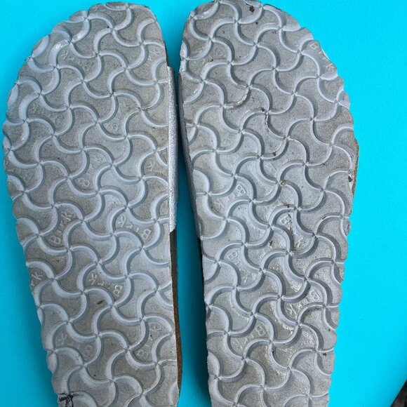 Birkenstock Leather Metallic Silver Big Madrid Buckle Sandals - Picture 4 of 12